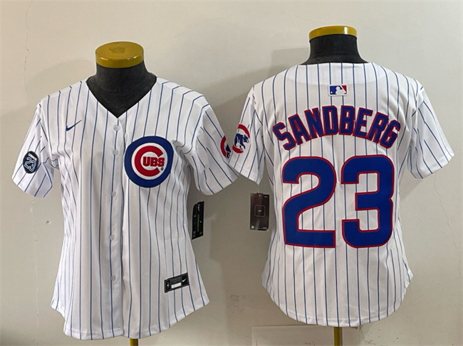 Youth Chicago Cubs #23 Ryne Sandberg White Pinstripe 'Ryne Sandberg Tribute' Vapor Limited V2 Stitched Baseball Jersey